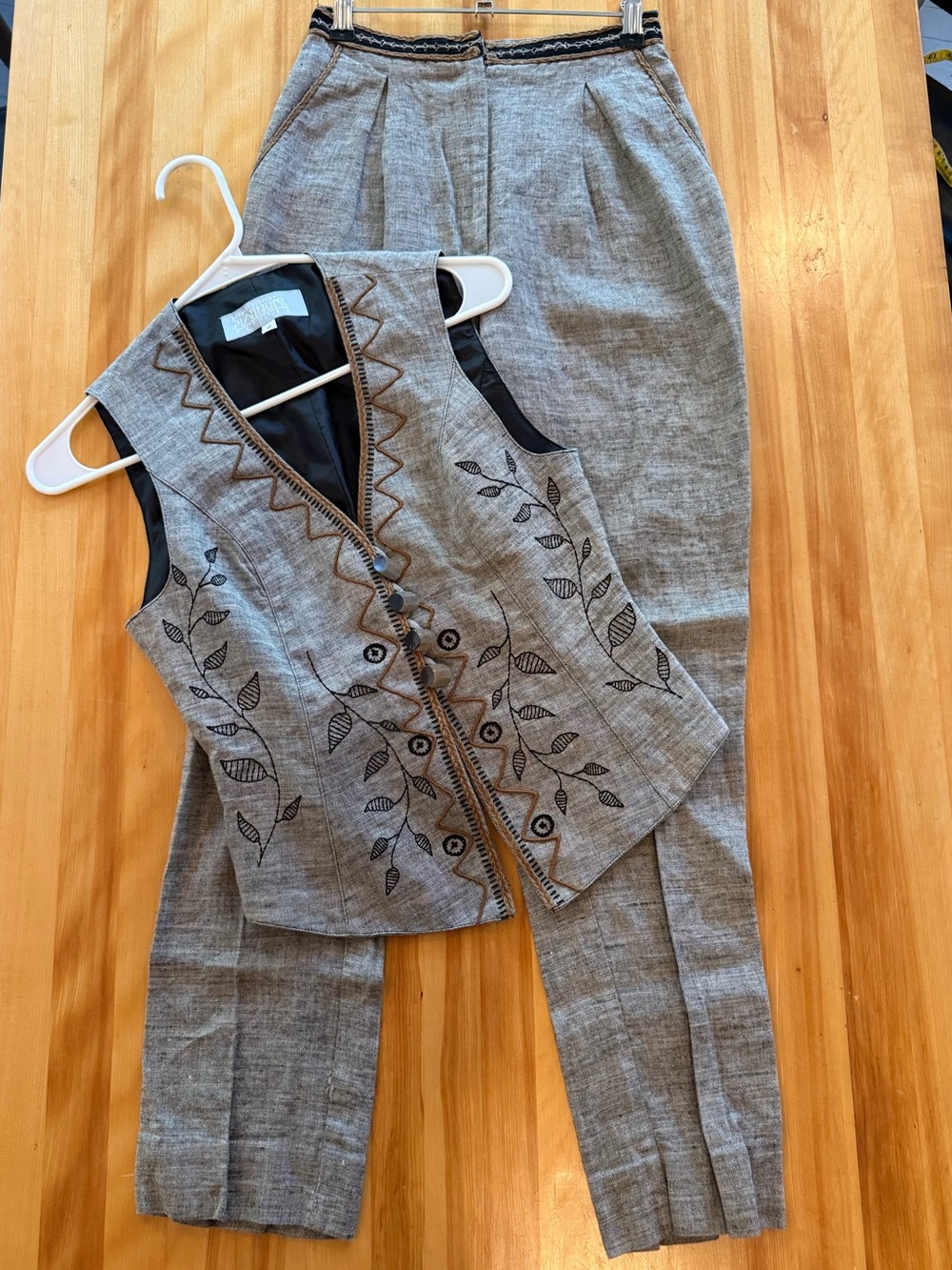 Embroidered Taupe Trousers & Vest Set